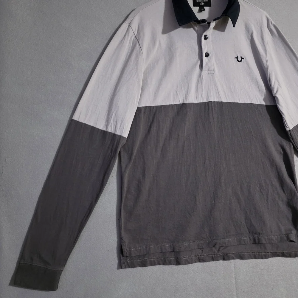 True Religion Mens Color Block Rugby Shirt 100% Cotton 104933 Size Large